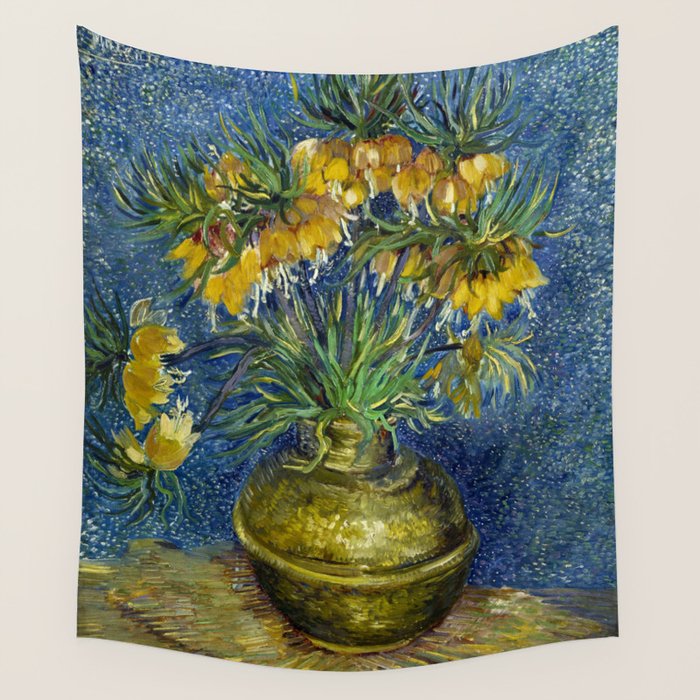 Vincent van Gogh Imperial Fritillaries in a Copper Vase 1887 (High Res & Restored Color Edit) Wall Tapestry Gallery Image 4