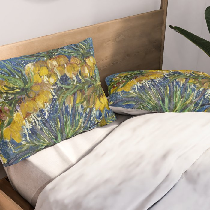 Vincent van Gogh Imperial Fritillaries in a Copper Vase 1887 (High Res & Restored Color Edit) Pillow Sham Gallery Image 2