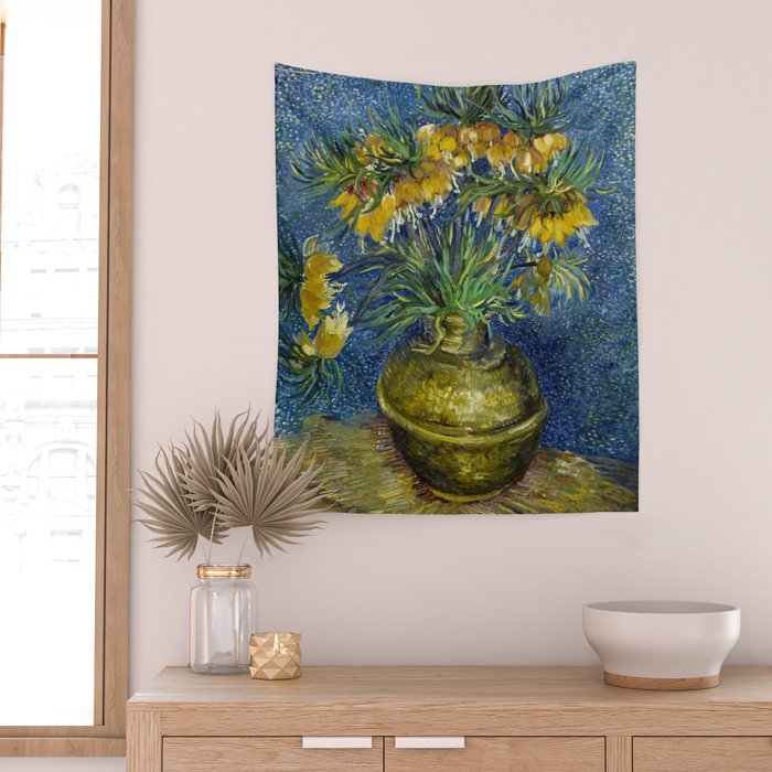 Vincent van Gogh Imperial Fritillaries in a Copper Vase 1887 (High Res & Restored Color Edit) Wall Tapestry Gallery Image 2