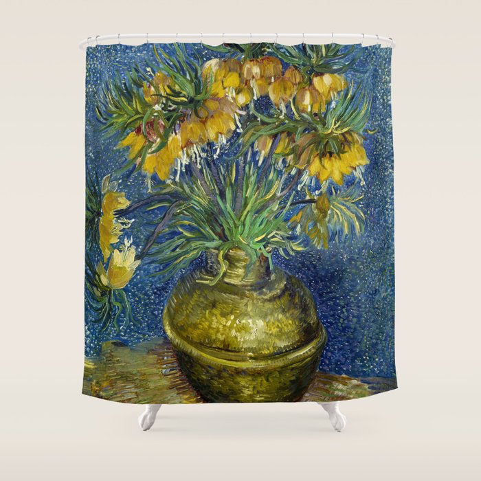 Vincent van Gogh Imperial Fritillaries in a Copper Vase 1887 (High Res & Restored Color Edit) Shower Curtain Gallery Image 1