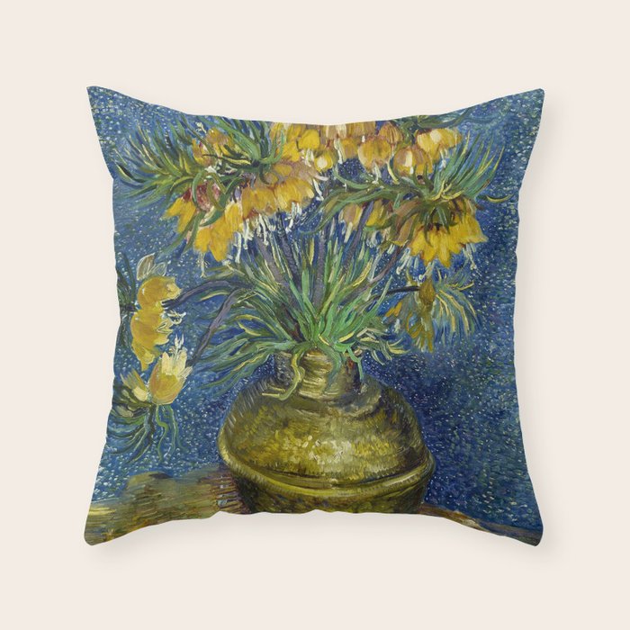 Vincent van Gogh Imperial Fritillaries in a Copper Vase 1887 (High Res & Restored Color Edit) Throw Pillow Gallery Image 6