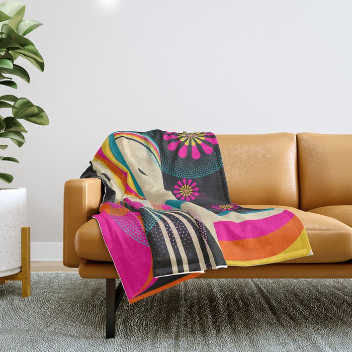 Folk Art Girls Illustration Throw Blanket Gallery Image 1