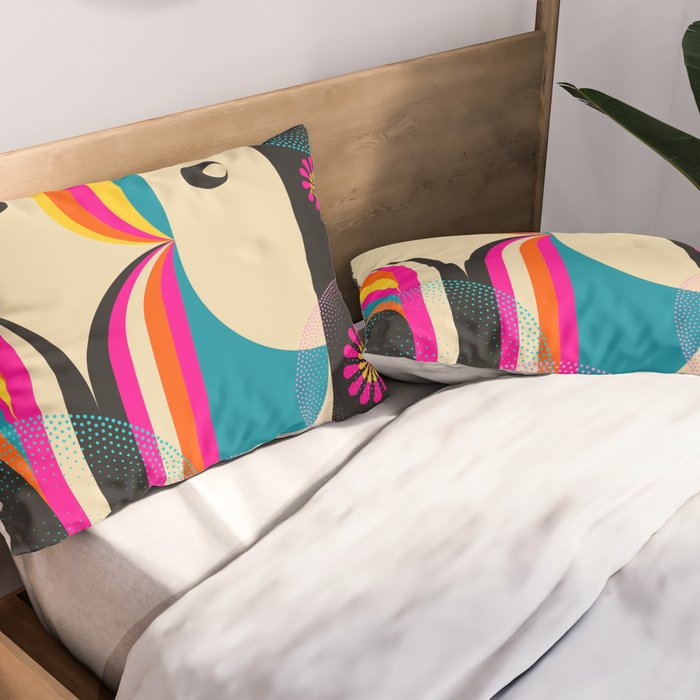 Folk Art Girls Illustration Pillow Sham Gallery Image 2