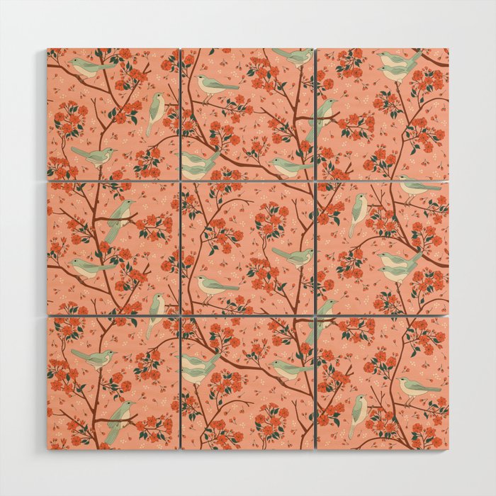 Birds In Cherry Blossom Trees Wood Wall Art Gallery Image 1