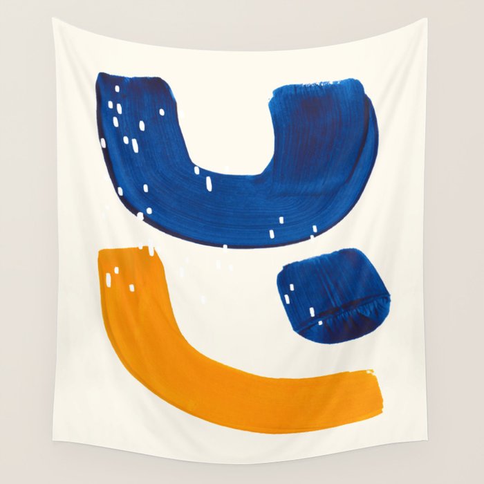 Minimalist Abstract Mid Century Modern Colorful Shape Yellow Blue Pattern Fun Art Wall Tapestry Gallery Image 4