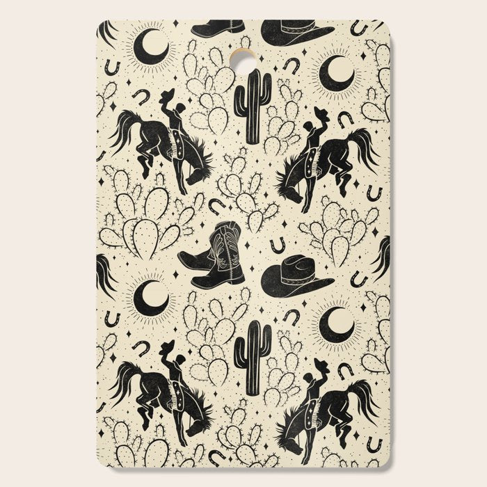 Cowboys and Cacti - cream and black Cutting Board Gallery Image 1
