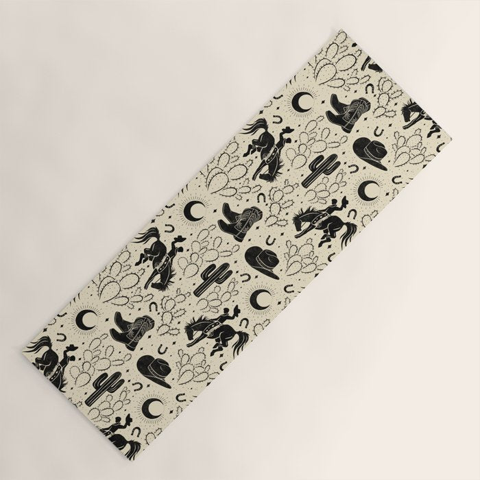 Cowboys and Cacti - cream and black Yoga Mat Gallery Image 1