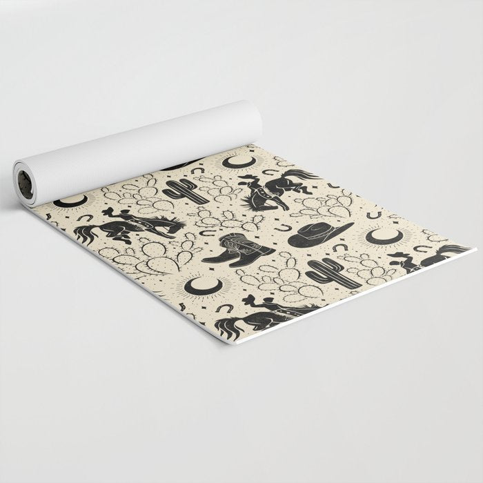 Cowboys and Cacti - cream and black Yoga Mat Gallery Image 2