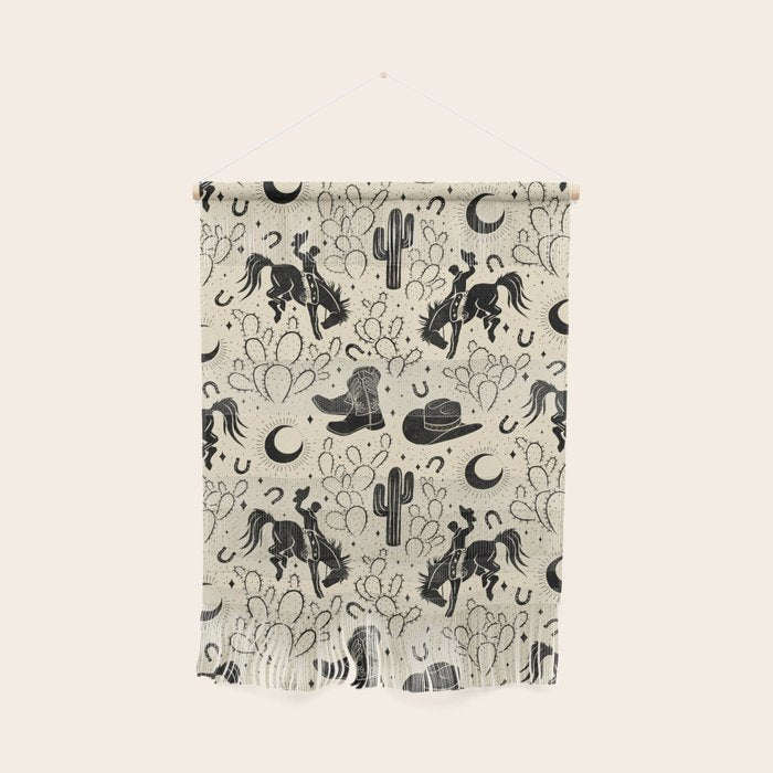 Cowboys and Cacti - cream and black Wall Hanging Gallery Image 1