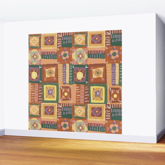 Brown Crochet Patchwork Wall Mural Gallery Image 2