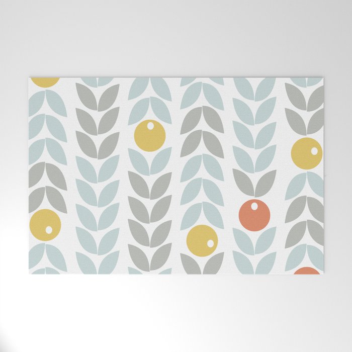 Mid Century Modern Retro Leaf and Circle Pattern Welcome Mat Gallery Image 1