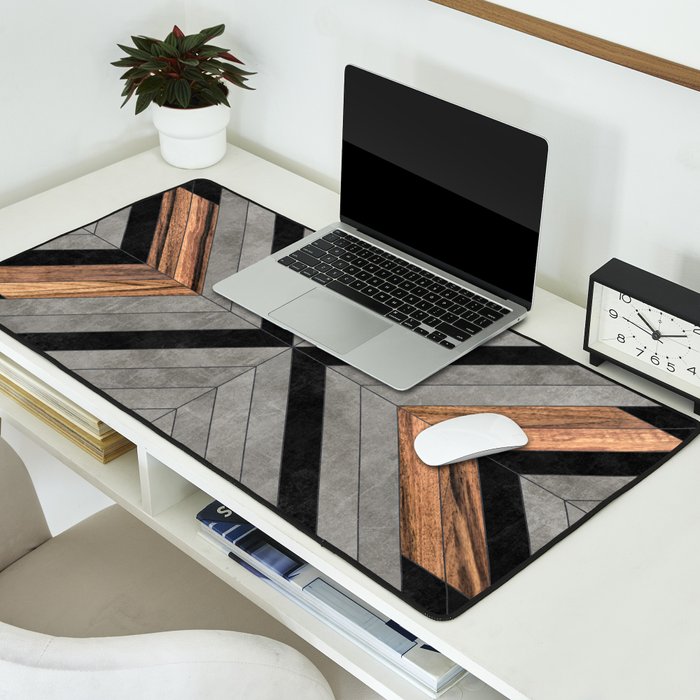 Urban Tribal Pattern No.2 - Concrete and Wood Desk Mat Gallery Image 2