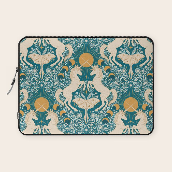Celestial Unicorns In Turquoise and Gold Laptop Sleeve Gallery Image 1