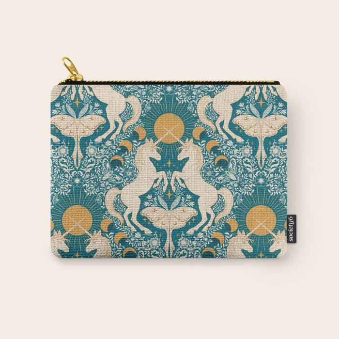 Celestial Unicorns In Turquoise and Gold Carry All Pouch Gallery Image 1