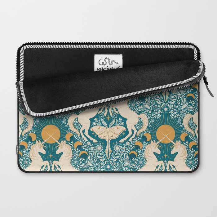Celestial Unicorns In Turquoise and Gold Laptop Sleeve Gallery Image 2