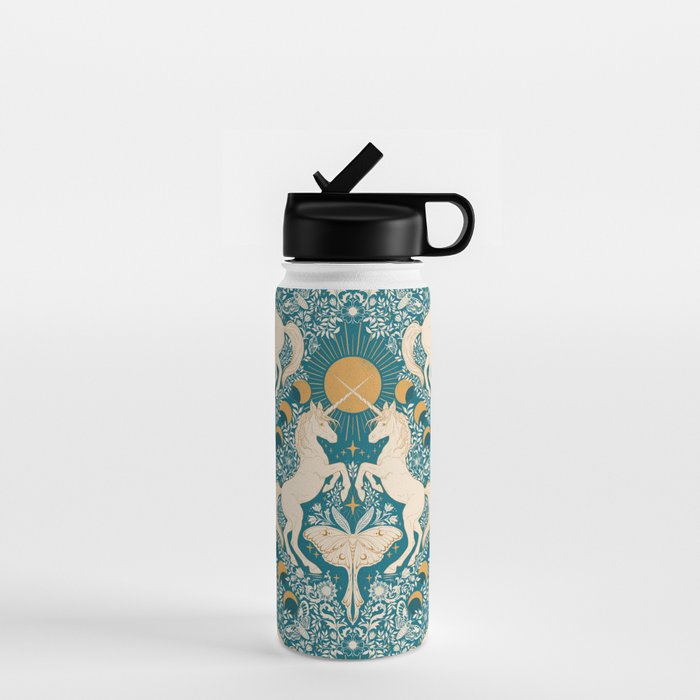 Celestial Unicorns In Turquoise and Gold Water Bottle Gallery Image 1
