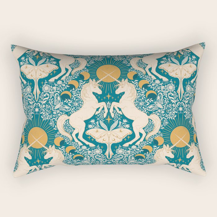 Celestial Unicorns In Turquoise and Gold Rectangular Pillow Gallery Image 2