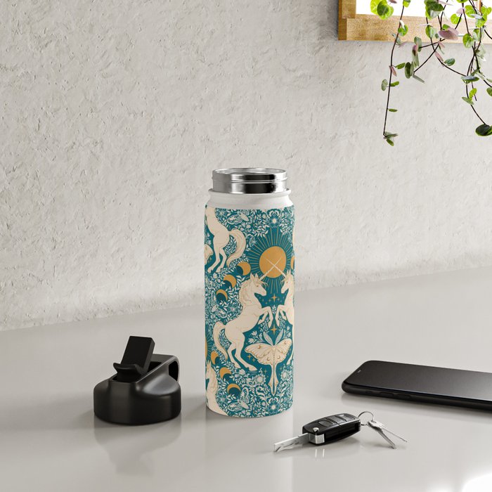 Celestial Unicorns In Turquoise and Gold Water Bottle Gallery Image 4