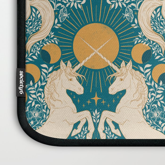 Celestial Unicorns In Turquoise and Gold Laptop Sleeve Gallery Image 3