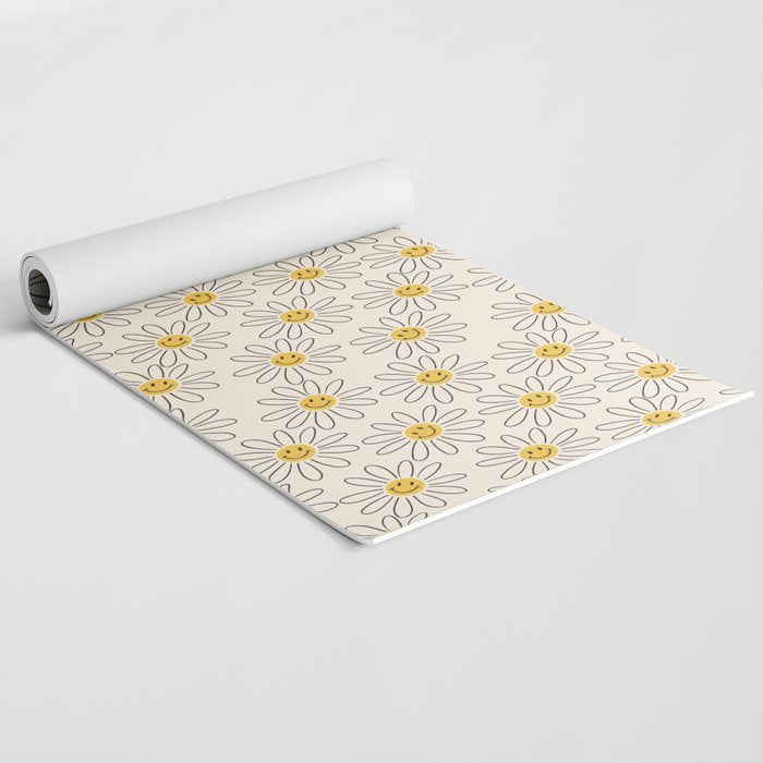 Smiley face 70s Daisy  Yoga Mat Gallery Image 2