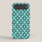 Mid Century Modern Atomic Stars Retro Checkered Starburst Pattern in Teal Blue and Cream iPhone Case Gallery Image 2