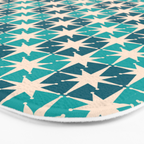 Mid Century Modern Atomic Stars Retro Checkered Starburst Pattern in Teal Blue and Cream Bath Mat Gallery Image 3