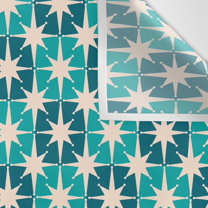 Mid Century Modern Atomic Stars Retro Checkered Starburst Pattern in Teal Blue and Cream Wall Tapestry Gallery Image 3