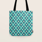 Mid Century Modern Atomic Stars Retro Checkered Starburst Pattern in Teal Blue and Cream Tote Bag Gallery Image 1