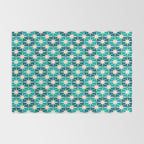 Mid Century Modern Atomic Stars Retro Checkered Starburst Pattern in Teal Blue and Cream Rug Gallery Image 2