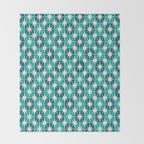 Mid Century Modern Atomic Stars Retro Checkered Starburst Pattern in Teal Blue and Cream Throw Blanket Gallery Image 2
