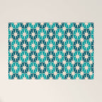 Mid Century Modern Atomic Stars Retro Checkered Starburst Pattern in Teal Blue and Cream Welcome Mat Gallery Image 1
