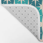 Mid Century Modern Atomic Stars Retro Checkered Starburst Pattern in Teal Blue and Cream Bath Mat Gallery Image 2