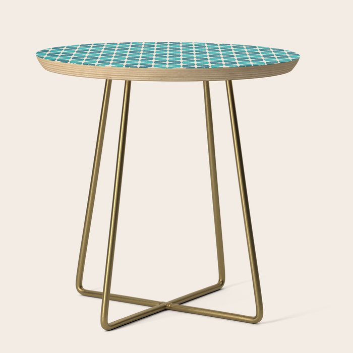 Mid Century Modern Atomic Stars Retro Checkered Starburst Pattern in Teal Blue and Cream Side Table Gallery Image 1