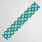 Mid Century Modern Atomic Stars Retro Checkered Starburst Pattern in Teal Blue and Cream Table Runner Gallery Image 3