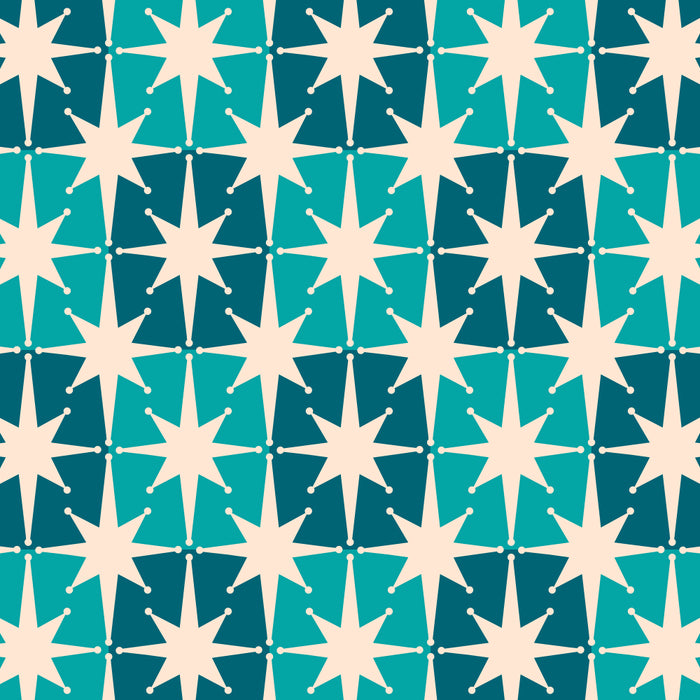 Mid Century Modern Atomic Stars Retro Checkered Starburst Pattern in Teal Blue and Cream Coffee Mug Gallery Image 2