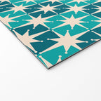 Mid Century Modern Atomic Stars Retro Checkered Starburst Pattern in Teal Blue and Cream Welcome Mat Gallery Image 2
