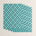 Mid Century Modern Atomic Stars Retro Checkered Starburst Pattern in Teal Blue and Cream Wrapping Paper Gallery Image 3