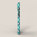 Mid Century Modern Atomic Stars Retro Checkered Starburst Pattern in Teal Blue and Cream iPhone Case Gallery Image 2