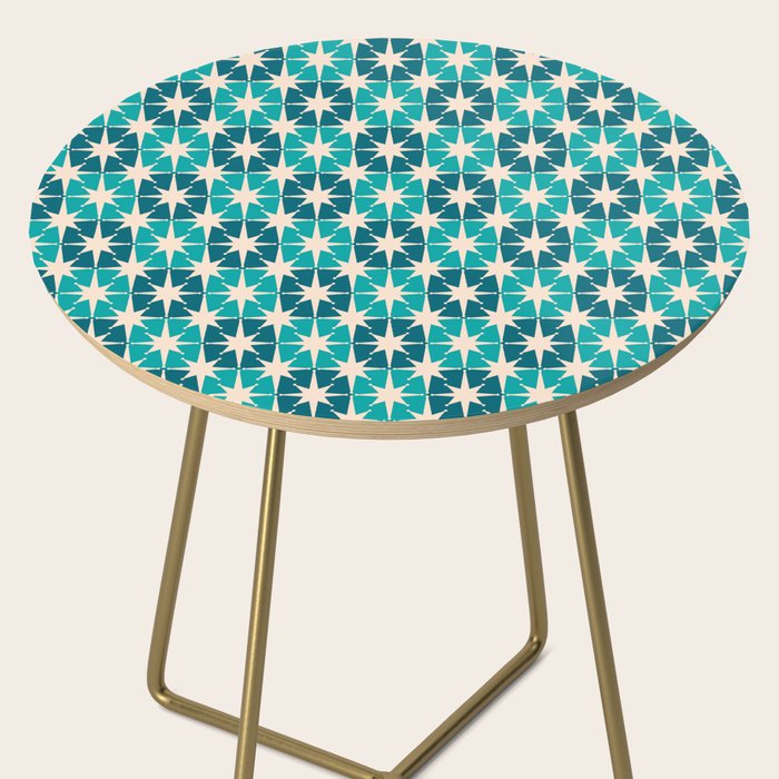 Mid Century Modern Atomic Stars Retro Checkered Starburst Pattern in Teal Blue and Cream Side Table Gallery Image 2