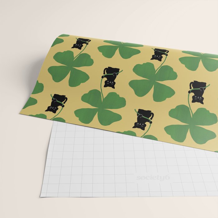 Cat with clover Wrapping Paper Gallery Image 2
