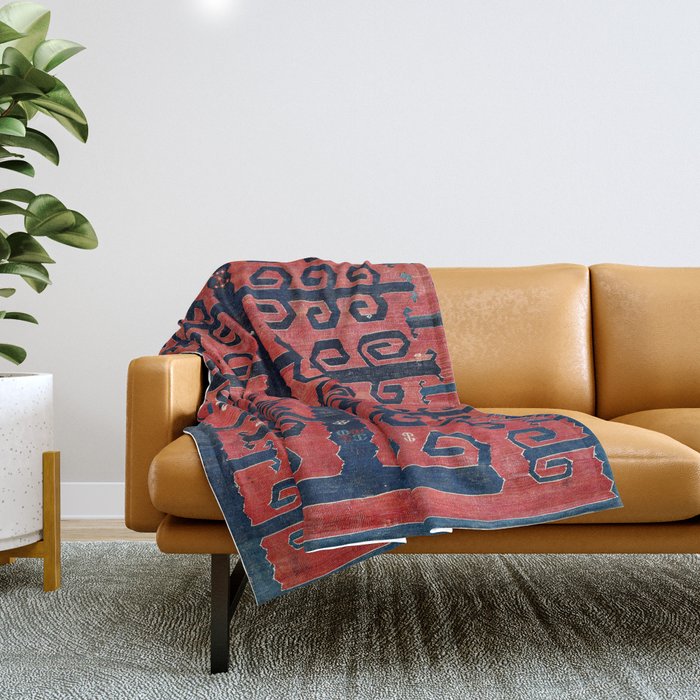 Yüncü  Antique Balikesir Turkish Kilim Print Throw Blanket Gallery Image 1