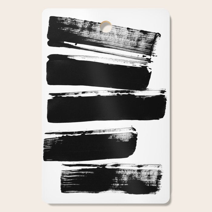 Stripes Black & White Minimalist Abstract Mid century Ink Art Dark Brush Strokes Cutting Board Gallery Image 1