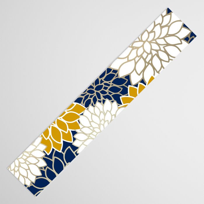 Dahlia Floral Blooms in Navy, Yellow, Gold and White Table Runner Gallery Image 3
