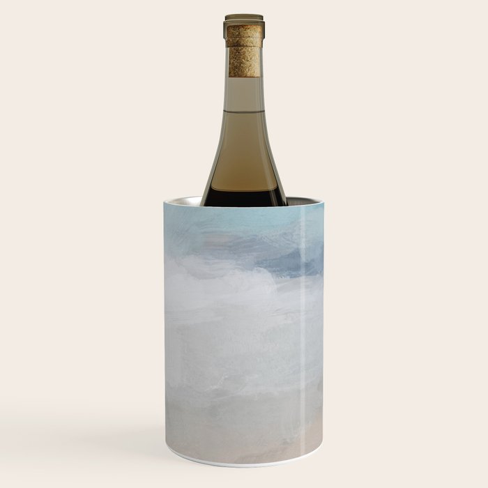 Beach Dream I - Light Aqua Blue Ocean Shore Waves Horizon Sandy Beige Abstract Ocean Painting Wine Chiller Gallery Image 1