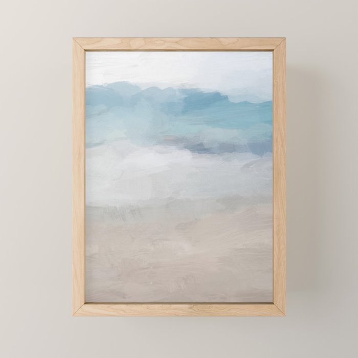 Beach Dream I - Light Aqua Blue Ocean Shore Waves Horizon Sandy Beige Abstract Ocean Painting Mini Art Print Gallery Image 1