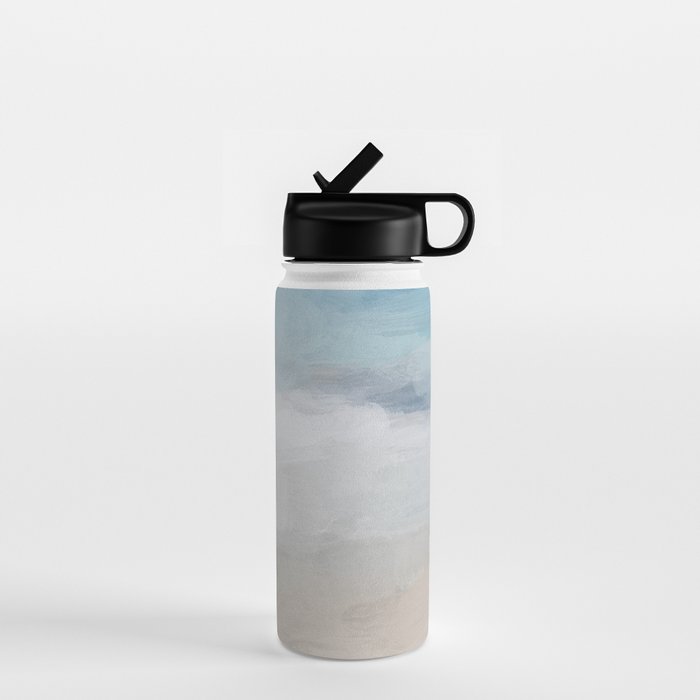 Beach Dream I - Light Aqua Blue Ocean Shore Waves Horizon Sandy Beige Abstract Ocean Painting Water Bottle Gallery Image 1