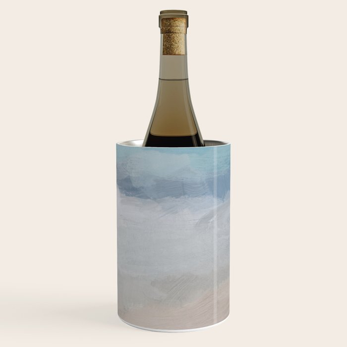 Beach Dream I - Light Aqua Blue Ocean Shore Waves Horizon Sandy Beige Abstract Ocean Painting Wine Chiller Gallery Image 3