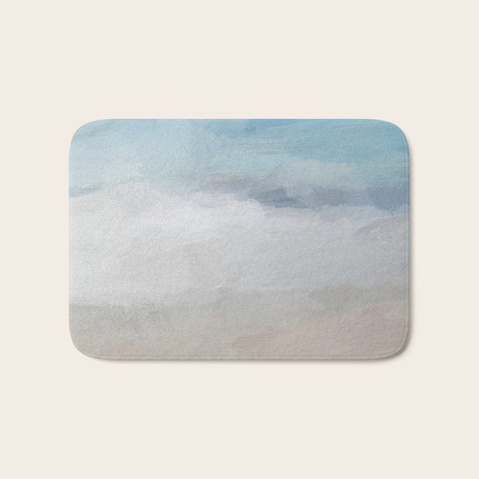 Beach Dream I - Light Aqua Blue Ocean Shore Waves Horizon Sandy Beige Abstract Ocean Painting Bath Mat Gallery Image 1