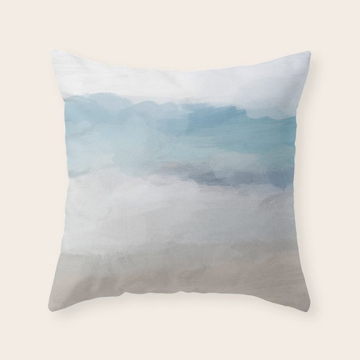Beach Dream I - Light Aqua Blue Ocean Shore Waves Horizon Sandy Beige Abstract Ocean Painting Throw Pillow Gallery Image 6