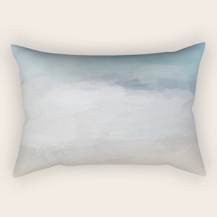 Beach Dream I - Light Aqua Blue Ocean Shore Waves Horizon Sandy Beige Abstract Ocean Painting Rectangular Pillow Gallery Image 1